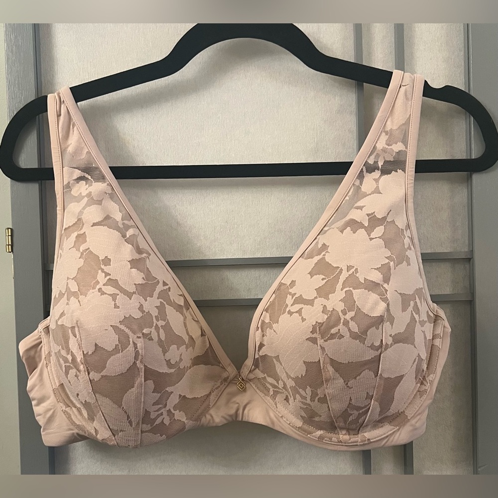 ThirdLove 36E Foliage Plunge Bra Lace Blush Removable Push Up Adjustable Straps